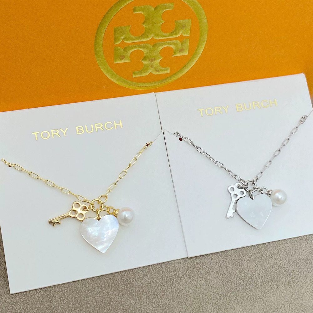 Tory Burch Key Heart Pearl Multi Pendant Necklace